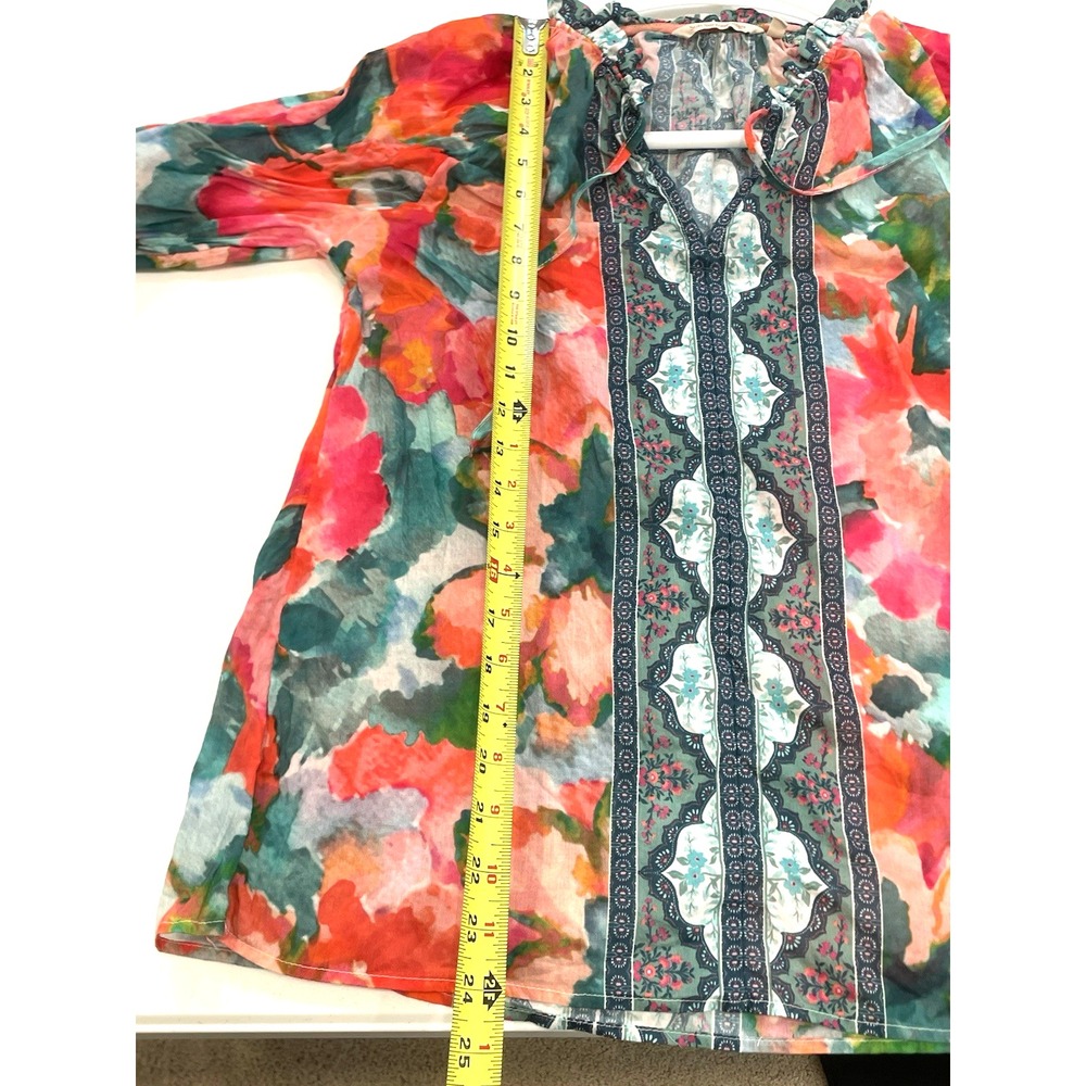 Soft‎ Surroundings Blouse Women's Small Multicolor Floral Long Sleeve Top Boho - Picture 10 of 11